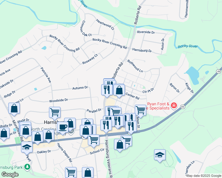 map of restaurants, bars, coffee shops, grocery stores, and more near 6319 Harrisburg Plaza in Harrisburg