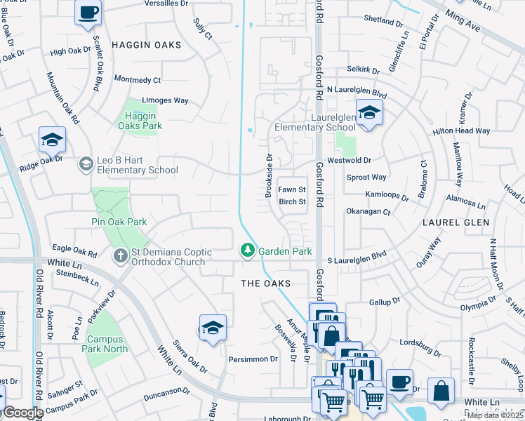 map of restaurants, bars, coffee shops, grocery stores, and more near 2933 Brookside Drive in Bakersfield