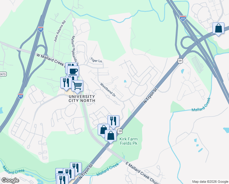 map of restaurants, bars, coffee shops, grocery stores, and more near in Charlotte