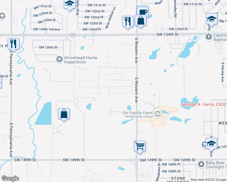 map of restaurants, bars, coffee shops, grocery stores, and more near 1016 Southwest 140th Street in Oklahoma City