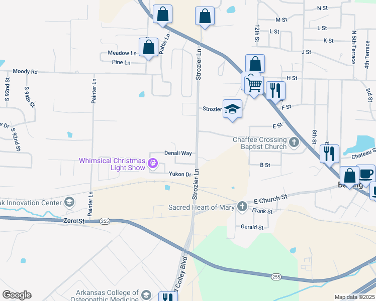 map of restaurants, bars, coffee shops, grocery stores, and more near 1812 Denali Way in Barling