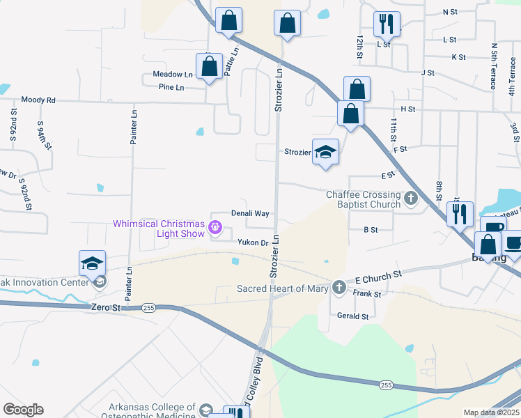 map of restaurants, bars, coffee shops, grocery stores, and more near 1812 Denali Way in Barling