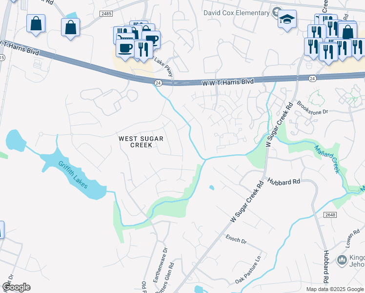 map of restaurants, bars, coffee shops, grocery stores, and more near 9205 Munsing Drive in Charlotte
