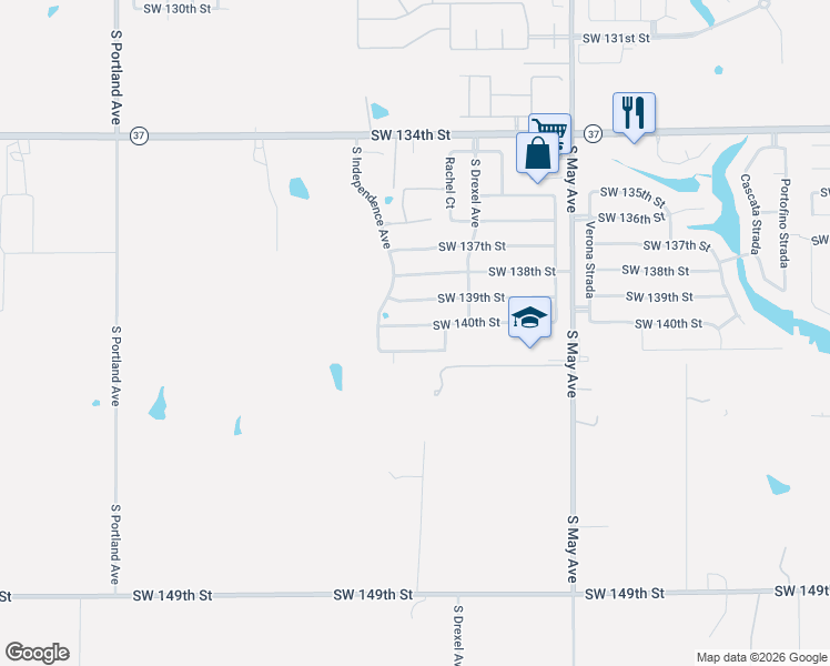 map of restaurants, bars, coffee shops, grocery stores, and more near 3200 Southwest 140th Street in Oklahoma City