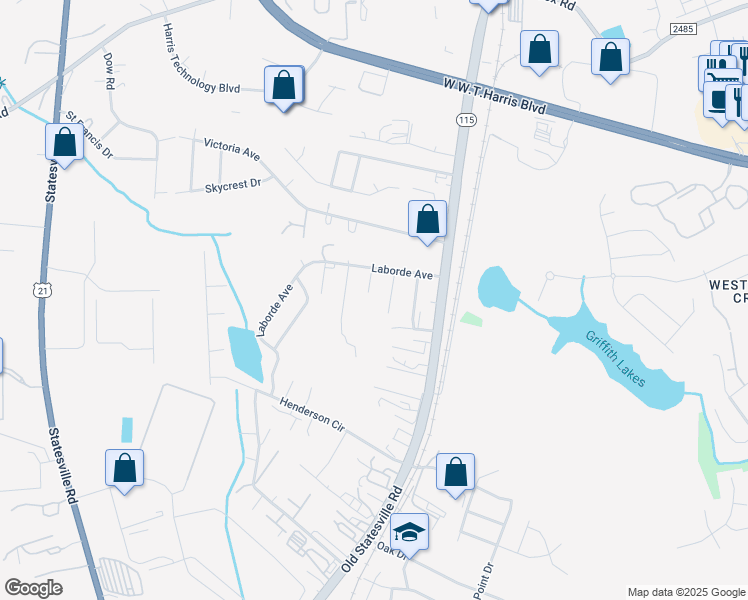 map of restaurants, bars, coffee shops, grocery stores, and more near 7720 Ocala Road in Charlotte