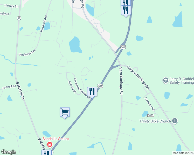 map of restaurants, bars, coffee shops, grocery stores, and more near 4396 U.S. 501 in Carthage