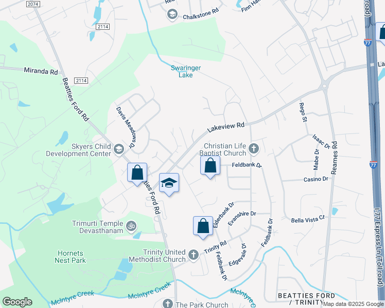 map of restaurants, bars, coffee shops, grocery stores, and more near 4343 Craven Hill Drive in Charlotte