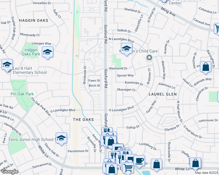 map of restaurants, bars, coffee shops, grocery stores, and more near 3001 Victoria Way in Bakersfield