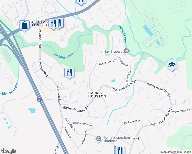 map of restaurants, bars, coffee shops, grocery stores, and more near 3622 Chepstow Court in Charlotte