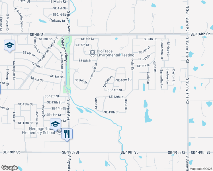 map of restaurants, bars, coffee shops, grocery stores, and more near 2400 Southeast 10th Street in Moore