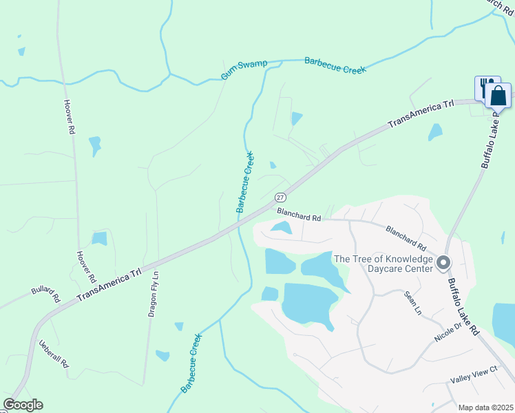 map of restaurants, bars, coffee shops, grocery stores, and more near 111 Reece Drive in Sanford