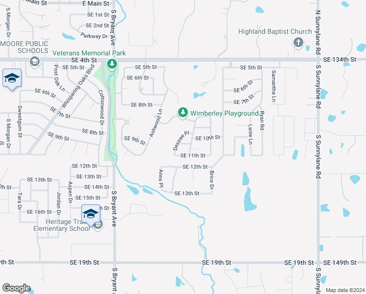 map of restaurants, bars, coffee shops, grocery stores, and more near 2408 Southeast 10th Street in Moore