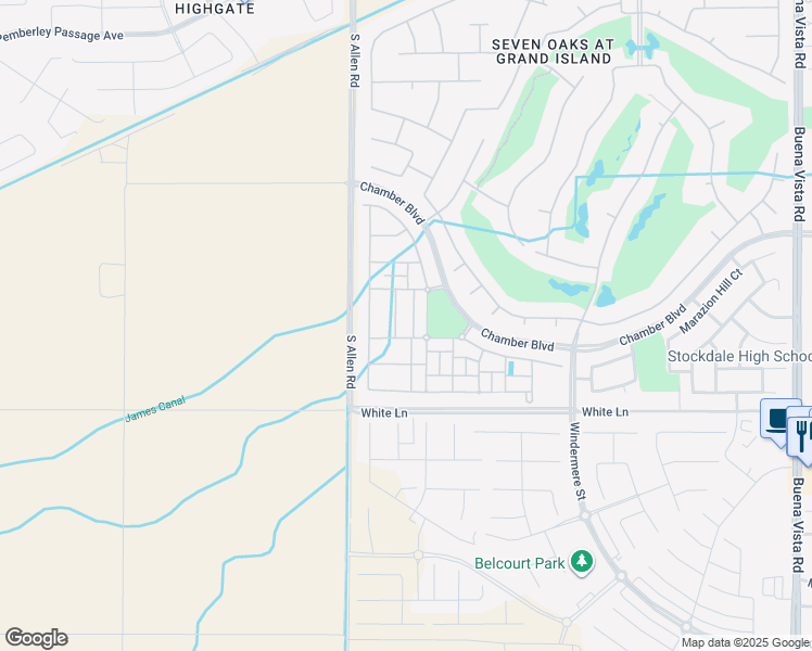 map of restaurants, bars, coffee shops, grocery stores, and more near 2926 Mandalay Place in Bakersfield