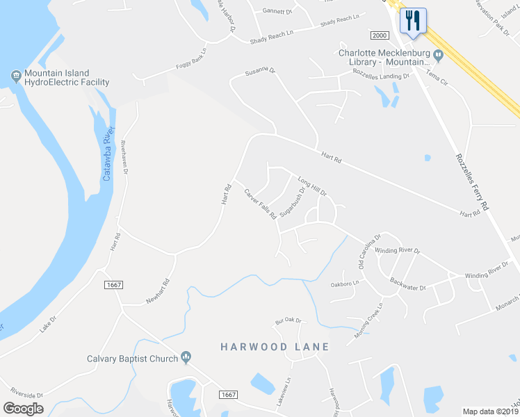 map of restaurants, bars, coffee shops, grocery stores, and more near 10418 Carver Falls Road in Charlotte