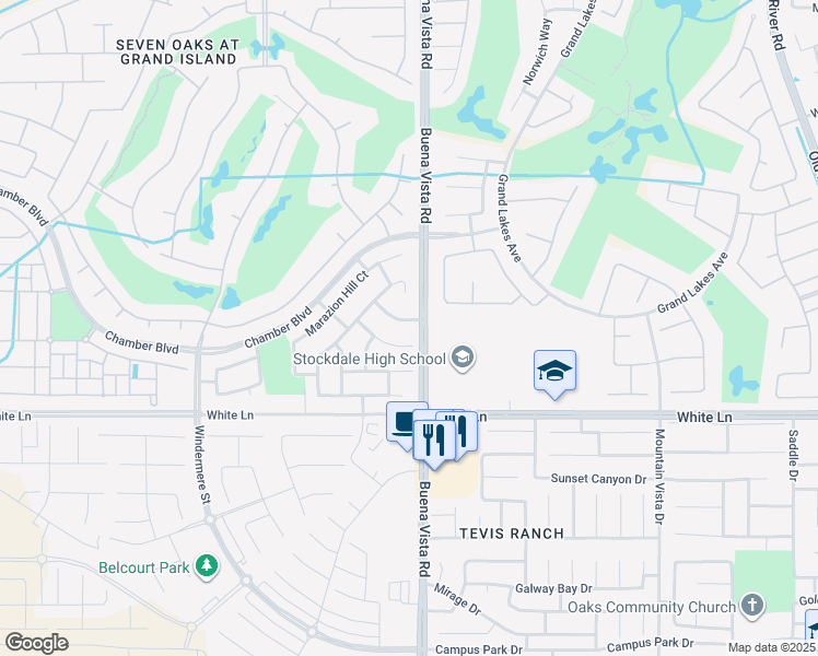map of restaurants, bars, coffee shops, grocery stores, and more near 11305 Rotherfield Place in Bakersfield