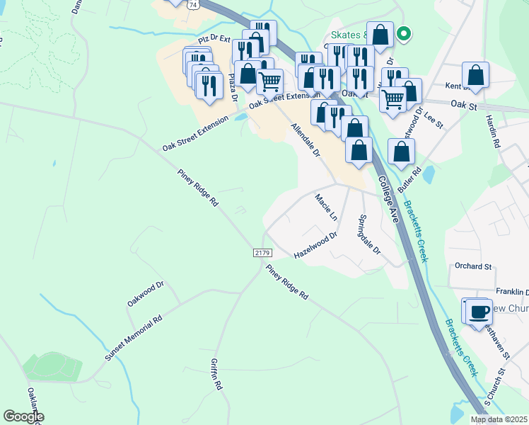 map of restaurants, bars, coffee shops, grocery stores, and more near 570 Butler Road in Forest City
