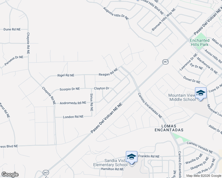 map of restaurants, bars, coffee shops, grocery stores, and more near Scorpio Drive Northeast in Rio Rancho