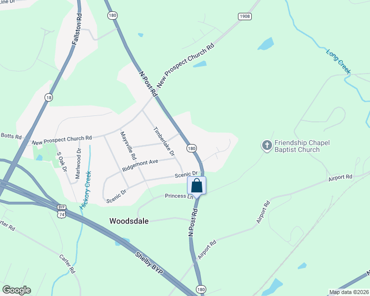 map of restaurants, bars, coffee shops, grocery stores, and more near 1419 North Post Road in Shelby