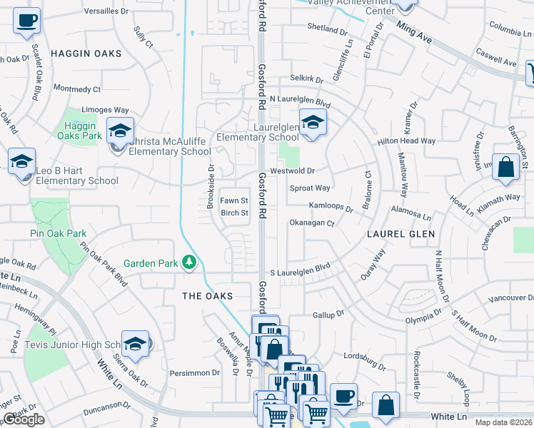 map of restaurants, bars, coffee shops, grocery stores, and more near 2914 Gosford Road in Bakersfield