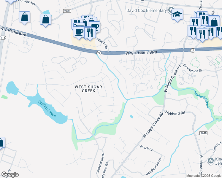 map of restaurants, bars, coffee shops, grocery stores, and more near 9205 Munsing Drive in Charlotte