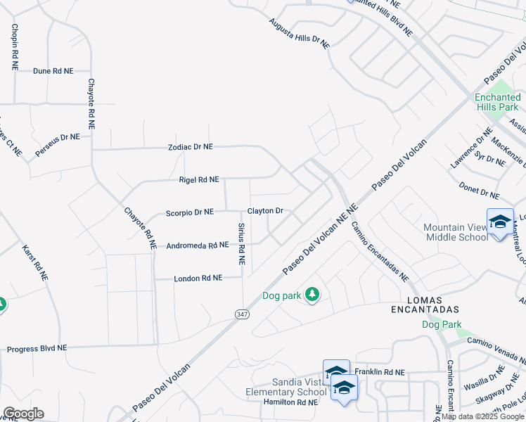 map of restaurants, bars, coffee shops, grocery stores, and more near Scorpio Drive Northeast in Rio Rancho