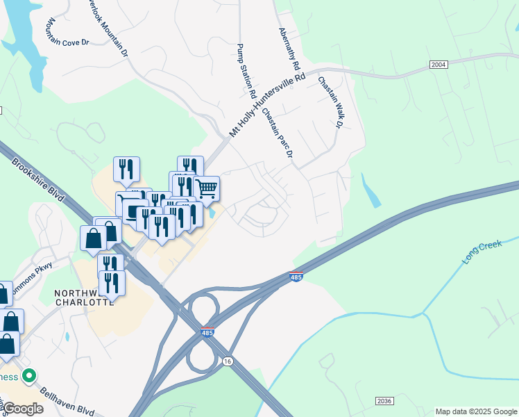 map of restaurants, bars, coffee shops, grocery stores, and more near 5016 Evanders Way in Charlotte