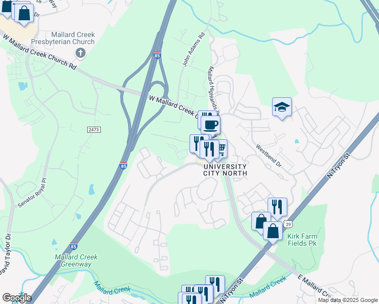 map of restaurants, bars, coffee shops, grocery stores, and more near in Charlotte
