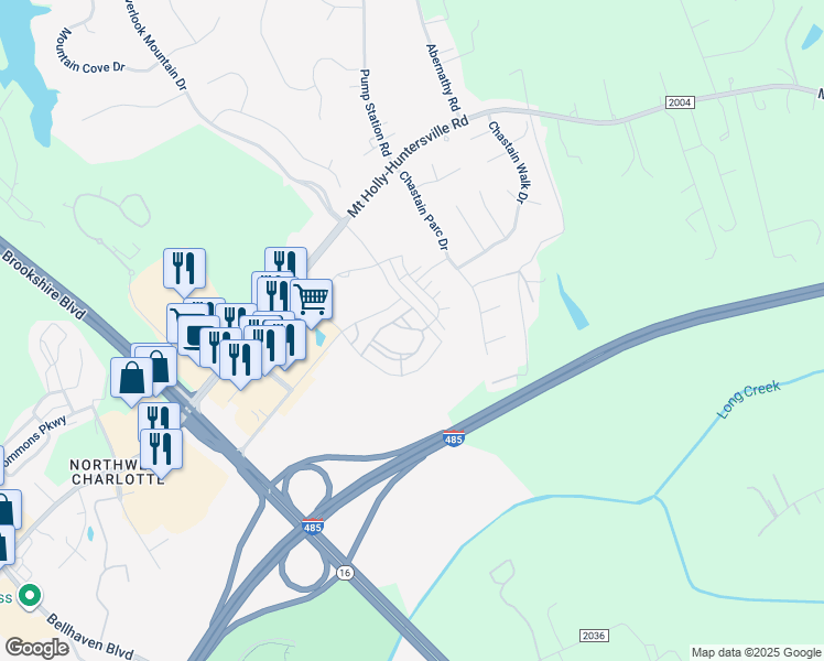 map of restaurants, bars, coffee shops, grocery stores, and more near 5016 Evanders Way in Charlotte