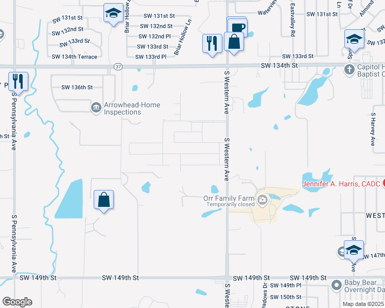map of restaurants, bars, coffee shops, grocery stores, and more near 1016 Southwest 140th Street in Oklahoma City