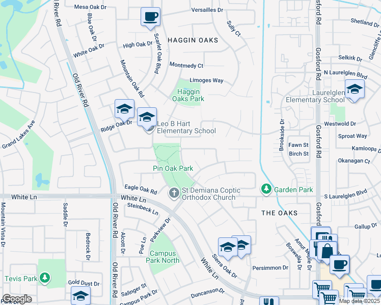 map of restaurants, bars, coffee shops, grocery stores, and more near 9105 Bear Creek Road in Bakersfield