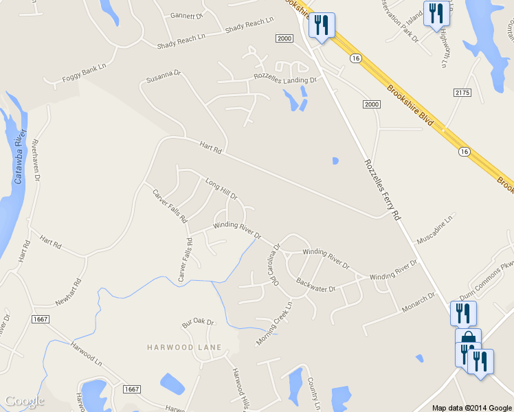 map of restaurants, bars, coffee shops, grocery stores, and more near 2107 Copper Top Court in Charlotte