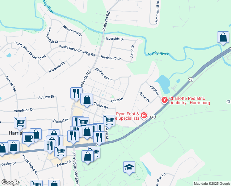 map of restaurants, bars, coffee shops, grocery stores, and more near 4036 Center Place Drive in Harrisburg