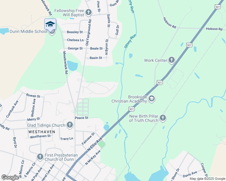 map of restaurants, bars, coffee shops, grocery stores, and more near 108 Brandywood Drive in Dunn