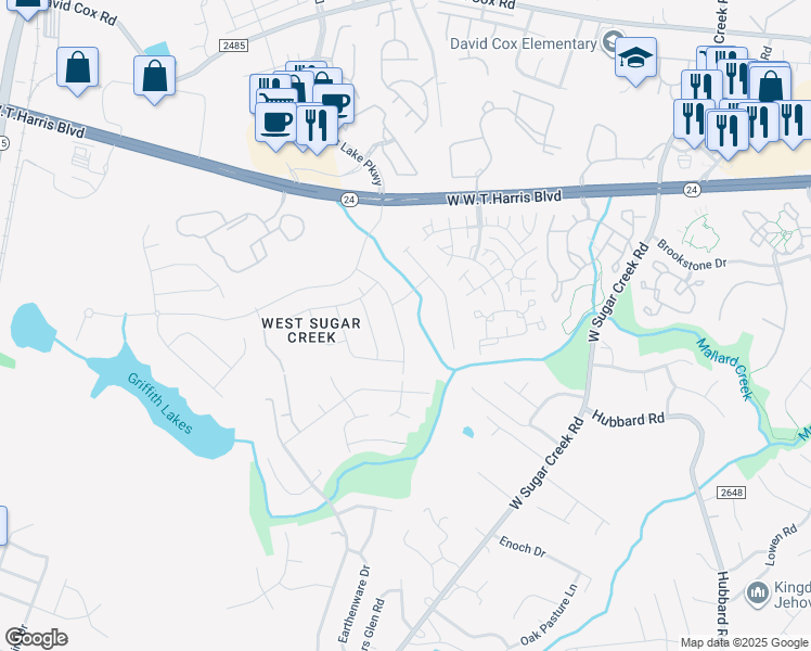 map of restaurants, bars, coffee shops, grocery stores, and more near 9205 Munsing Drive in Charlotte