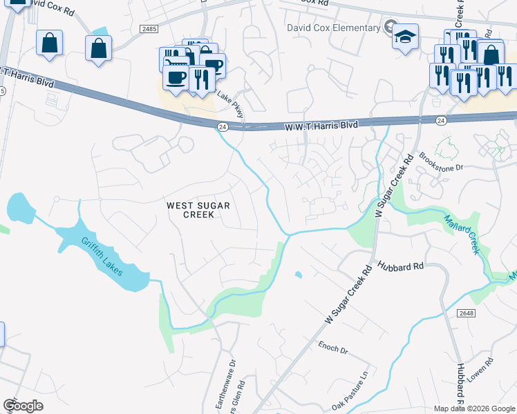 map of restaurants, bars, coffee shops, grocery stores, and more near 9205 Munsing Drive in Charlotte
