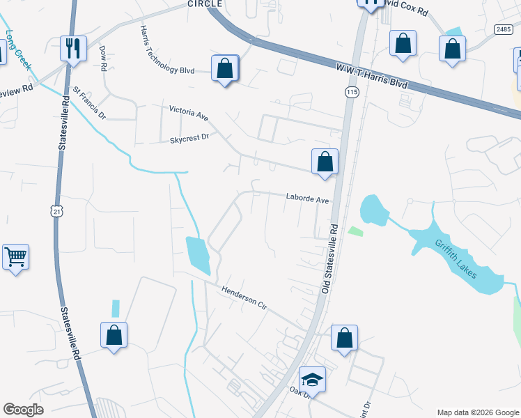 map of restaurants, bars, coffee shops, grocery stores, and more near in Charlotte
