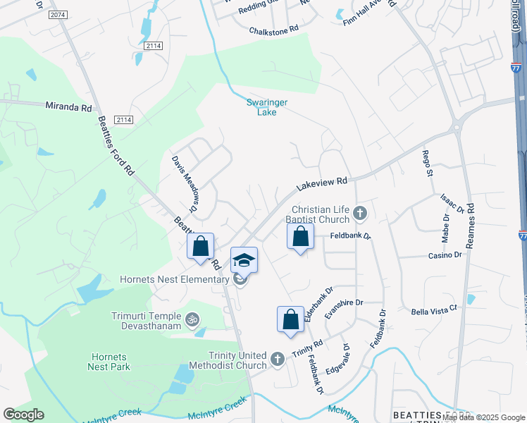 map of restaurants, bars, coffee shops, grocery stores, and more near 4343 Craven Hill Drive in Charlotte