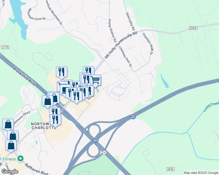 map of restaurants, bars, coffee shops, grocery stores, and more near 3950 Mount Holly Hntrsvl Road in Charlotte