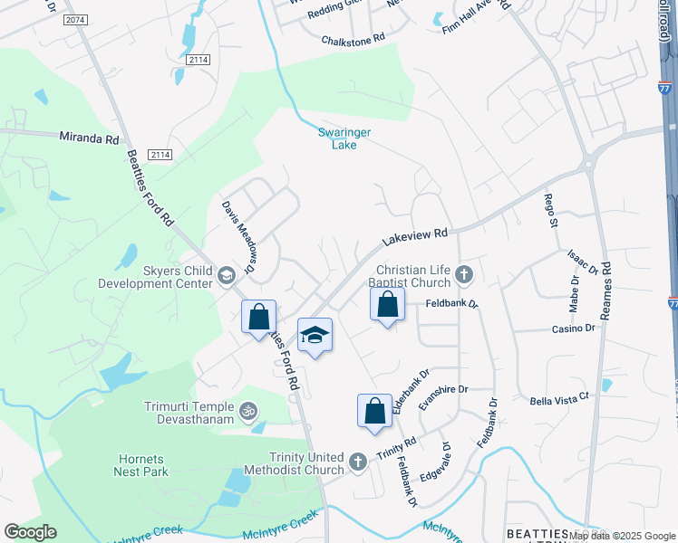 map of restaurants, bars, coffee shops, grocery stores, and more near 4343 Craven Hill Drive in Charlotte