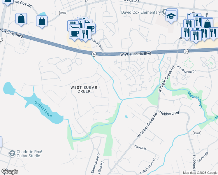 map of restaurants, bars, coffee shops, grocery stores, and more near 9205 Munsing Drive in Charlotte