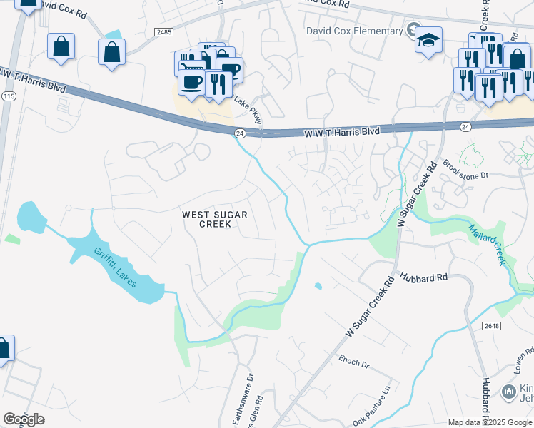 map of restaurants, bars, coffee shops, grocery stores, and more near 9205 Munsing Drive in Charlotte