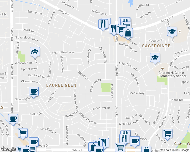 map of restaurants, bars, coffee shops, grocery stores, and more near 6516 Chewacan Drive in Bakersfield