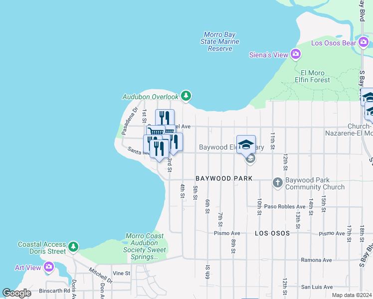 map of restaurants, bars, coffee shops, grocery stores, and more near 771 Santa Maria Avenue in San Luis Obispo