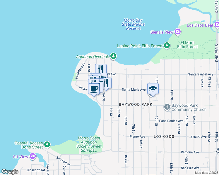 map of restaurants, bars, coffee shops, grocery stores, and more near 771 Santa Maria Avenue in San Luis Obispo