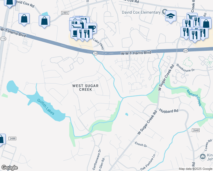 map of restaurants, bars, coffee shops, grocery stores, and more near 9205 Munsing Drive in Charlotte