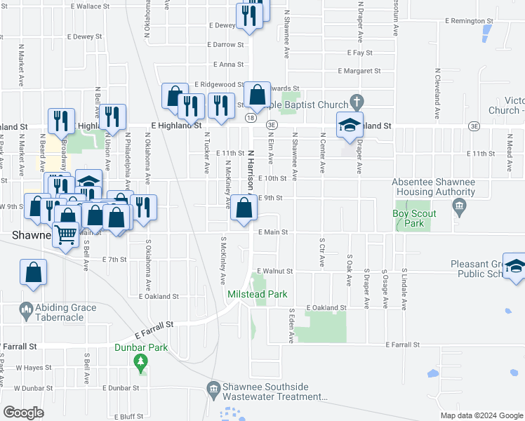 map of restaurants, bars, coffee shops, grocery stores, and more near 908 Buck Drive in Shawnee