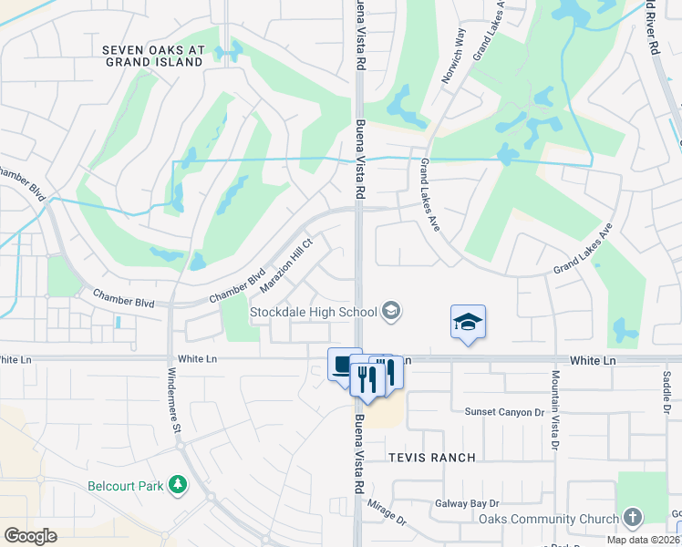 map of restaurants, bars, coffee shops, grocery stores, and more near 11305 Rotherfield Place in Bakersfield