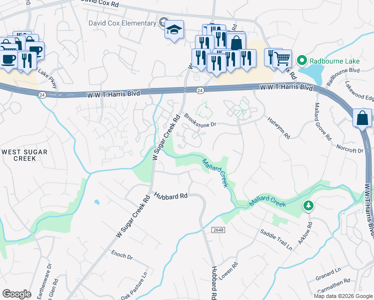 map of restaurants, bars, coffee shops, grocery stores, and more near 5850 Prescott Court in Charlotte