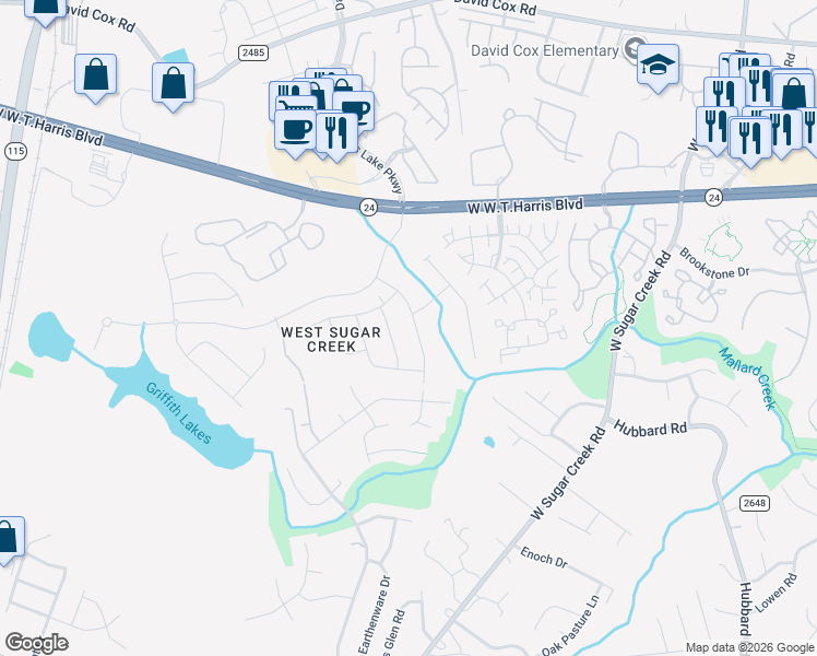map of restaurants, bars, coffee shops, grocery stores, and more near 9205 Munsing Drive in Charlotte