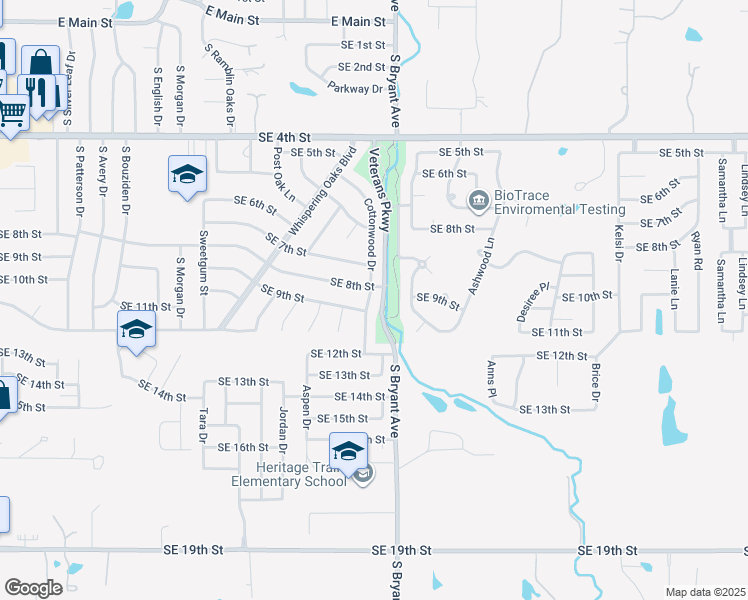 map of restaurants, bars, coffee shops, grocery stores, and more near 1007 Renita Way in Moore